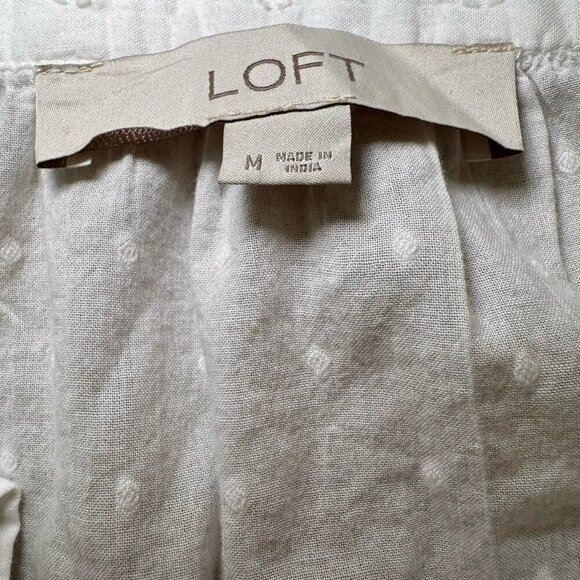 LOFT Women’s White Cotton Blouse Size Medium Embroidered V Neck Long Sleeves - Picture 6 of 6